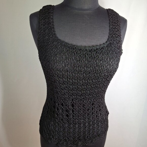 Black Fine Filigree Crochet Corset Sz M Lined Scalloped Edges Stretchy - Picture 12 of 16